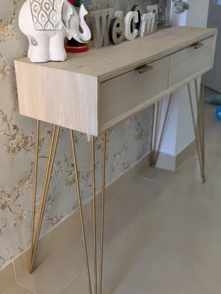 Consola recibidor madera y metal.