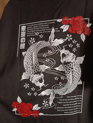 Camiseta Oversize Negra Estampado Japonés Talla XL