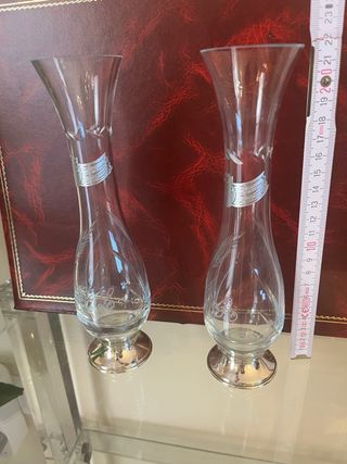 Juego 2 jarrones cristal y plata