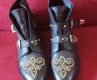 Botines piel mujer negros y dorados