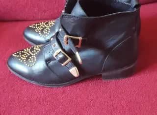 Botines piel mujer negros y dorados