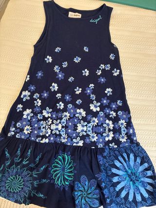 Vestido Desigual niña flores azul y blanco
