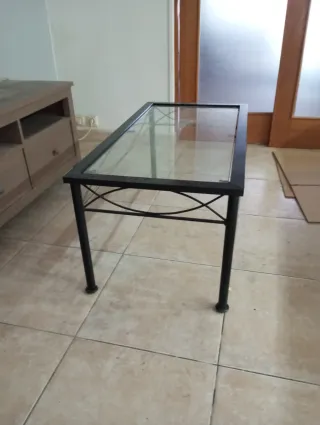Mesa de centro metal y cristal negra