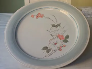 6 y 6 Platos Llanos Cerámica Flores Azules