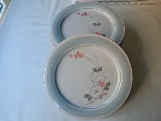 6 y 6 Platos Llanos Cerámica Flores Azules