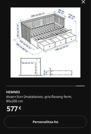 Diván/Cama Extensible Ikea Hemnes + 2 Colchones