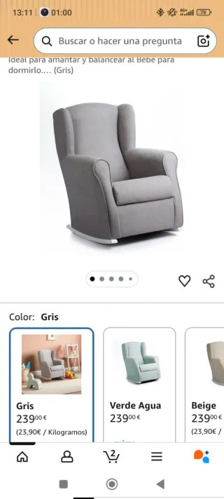 Butaca mecedora lactancia gris