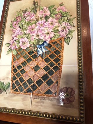 Cuadro de azulejos flores cesta