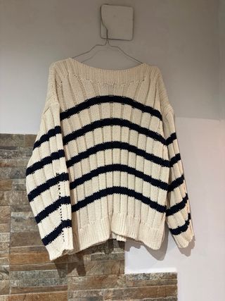 Jersey de punto rayas beige y azul