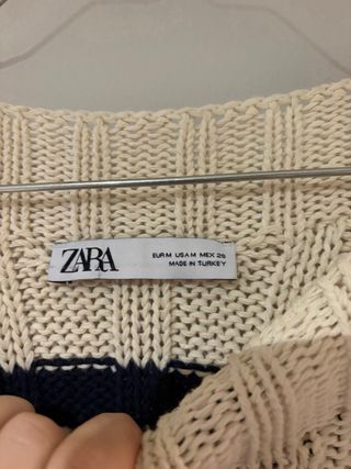 Jersey de punto rayas beige y azul