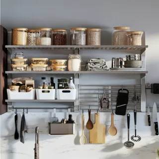 Estantería cocina acero inoxidable y madera