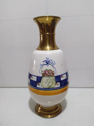 Jarrón Grande Cerámica y Latón 39cm