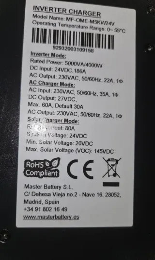 Inversor-cargador solar MasterPower 5000VA 24V Ome