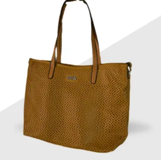 Borsa tote gialla con traforatura