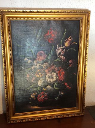Cuadro de flores vintage dorado