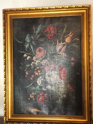 Cuadro de flores vintage dorado