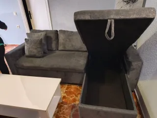 Sofá Chaise Longue Gris con Almacenaje