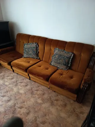 Sofá 3 plazas marrón terciopelo