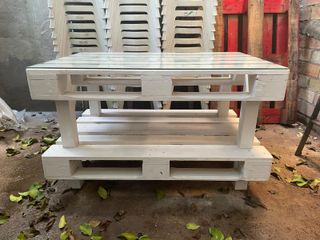 Mesa Palets Blanca con Cristal