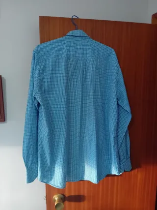 Camisa cuadros manga larga azul y blanco