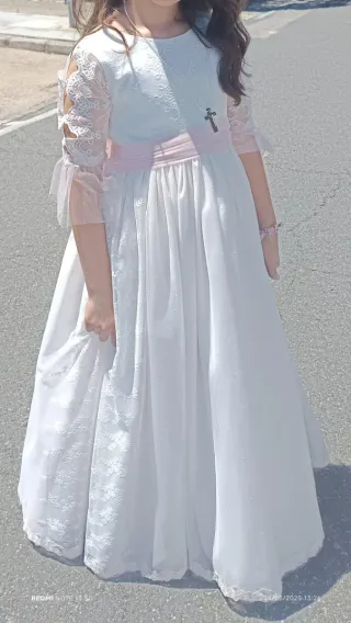 Vestido de Comunión Blanco y Rosa