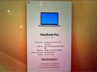 MacBook Pro 15 2017 16GB 256GB SSD Plata