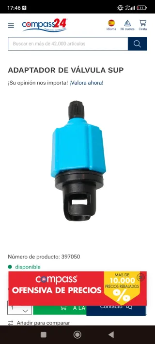 Adaptador cámara, válvula tabla paddle surf