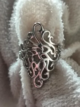 Anello Argentato Stile Gotico Regolabile Nuovo