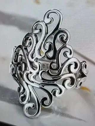Anello Argentato Stile Gotico Regolabile Nuovo