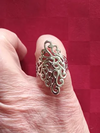 Anello Argentato Stile Gotico Regolabile Nuovo