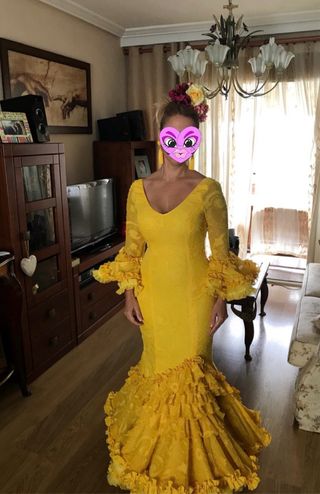 Traje Flamenca Gasa Amarillo Talla 38/40