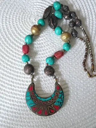 Collar antiguo ètnico tibetano Media Luna Turques