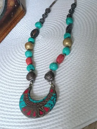 Collar antiguo ètnico tibetano Media Luna Turques