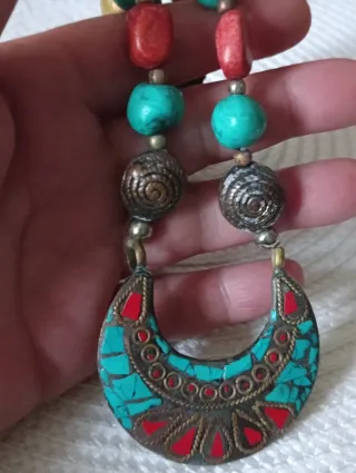 Collar antiguo ètnico tibetano Media Luna Turques