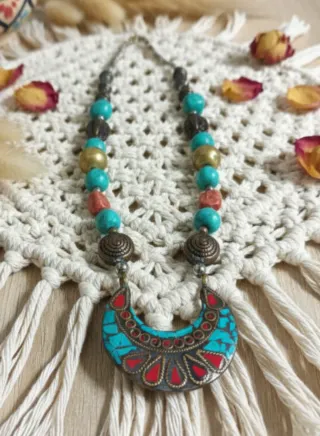 Collar antiguo ètnico tibetano Media Luna Turques