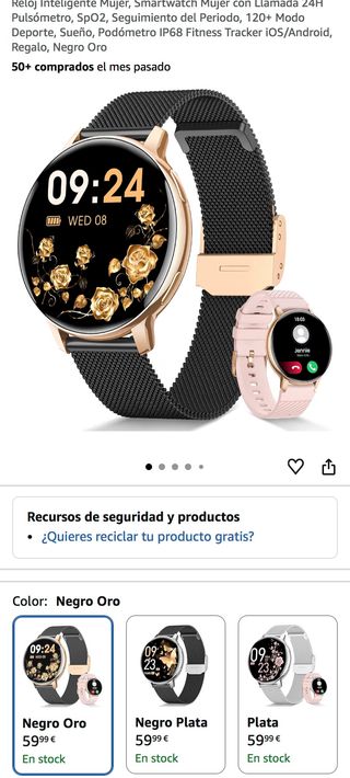 NUEVO Reloj Inteligente Mujer Negro Oro