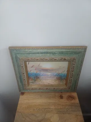 2 Cuadros Óleo Paisaje Marítimo 38.5x34.5cm