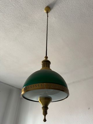 Lámpara techo latón y cristal verde