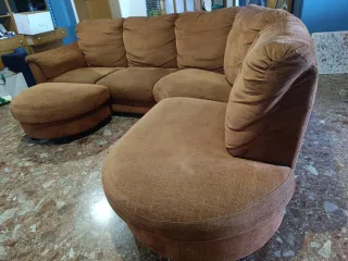 Sofá chaise longue marrón tela