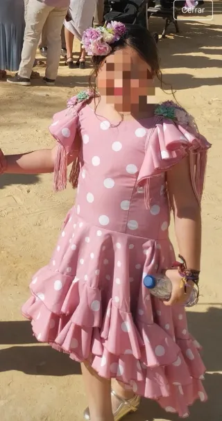 Traje de flamenca niña rosa lunares hecho a mano