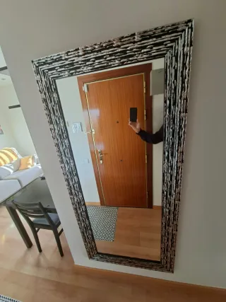 Espejo Pared Marco Madera Tallado Negro/plateado