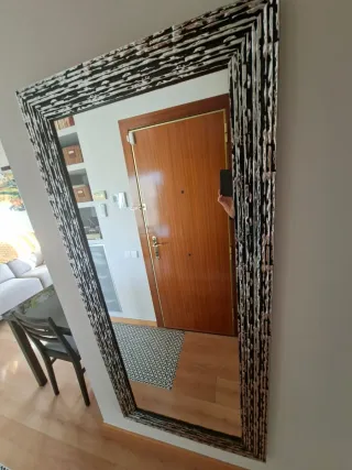 Espejo Pared Marco Madera Tallado Negro/plateado