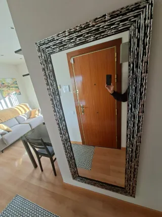 Espejo Pared Marco Madera Tallado Negro/plateado