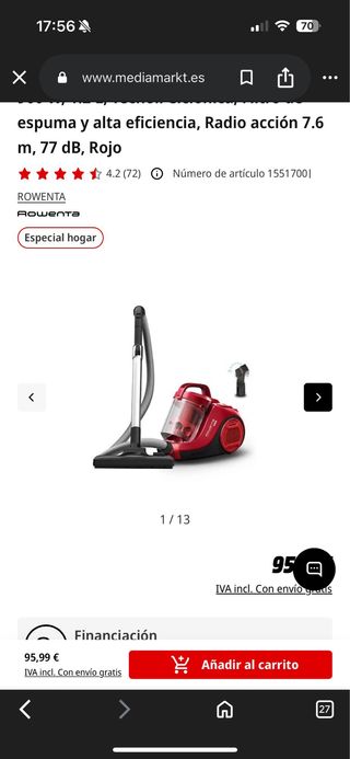 Aspirador Rowenta RO2913EA sin bolsa 900W