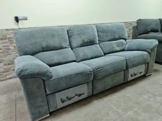 Sofás 3+2 relax eléctrico reclinable tela gris