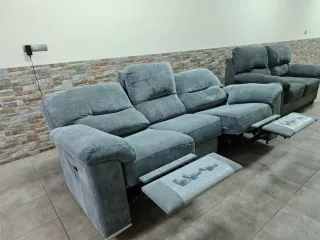 Sofás 3+2 relax eléctrico reclinable tela gris