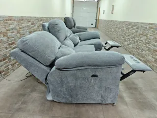 Sofás 3+2 relax eléctrico reclinable tela gris