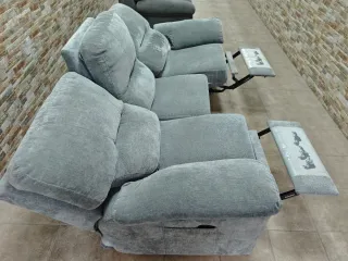 Sofás 3+2 relax eléctrico reclinable tela gris