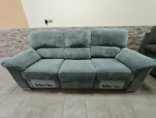 Sofás 3+2 relax eléctrico reclinable tela gris