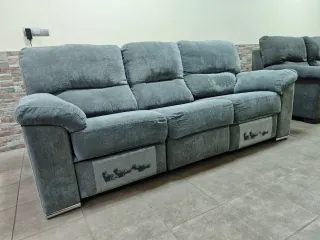 Sofás 3+2 relax eléctrico reclinable tela gris